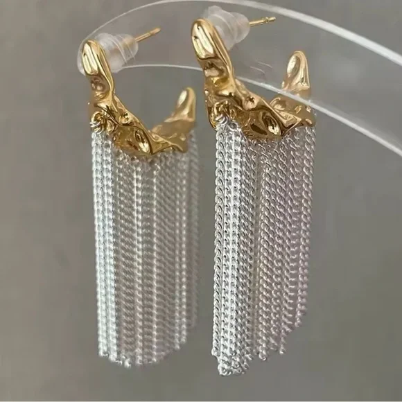 Anthropologie Gold and Silver Chain Earrings - Picture 3 of 6